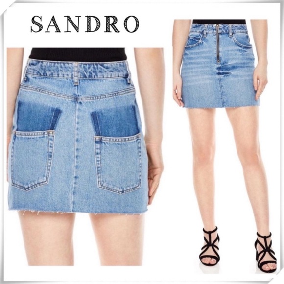 SANDRO Tessa Denim Jeans Mini Skirt in light Washed - Picture 1 of 8